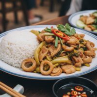 Cơm lòng xào dưa (炒猪大肠饭)