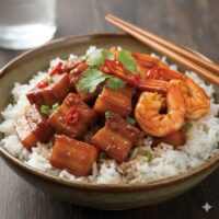 Cơm thịt rim tôm (红烧肉饭)