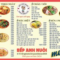 A Menu đồ ăn bếp